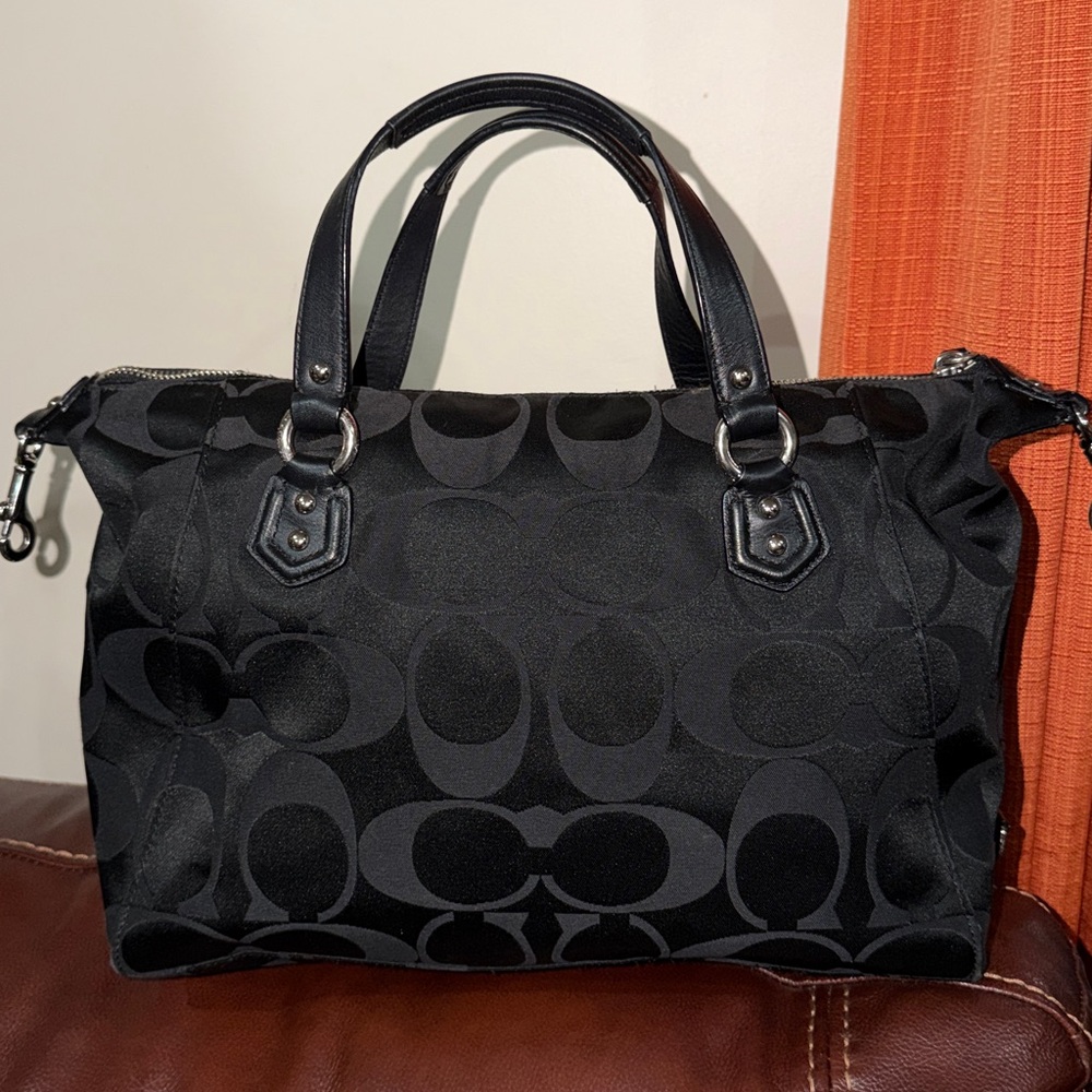 🔥🔥🔥Vintage Coach Campbell Black Signature Shoulder Bag Satchel Bag - Picture 5 of 13